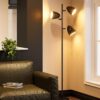 addlon Tree Floor Lamp with 3 Adjustable Rotating Lights and Matching LED Bulbs, Standing Tall Pole Lamps for Living Room, Bedroom, Home, Office - Black