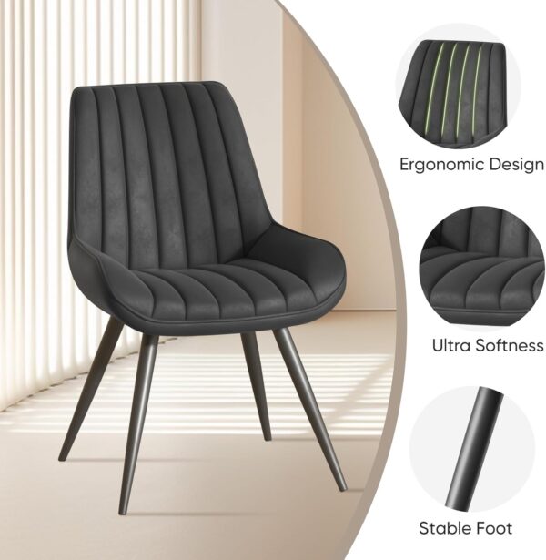 Modern Dining Chairs Set of 6, Comfy Dining Room Chairs with Thick Cushions, Upholstered Fabric Kitchen Side Chairs with Metal Legs, Black