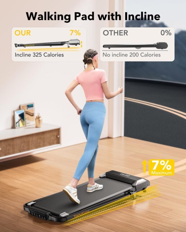 Walking Pad Under Desk Treadmill with Incline and Handle Bar, 2 in 1 Folding Treadmill for Home/Office Small, Portable Compact Treadmill with Remote Control, APP & LED Display 300LBS Capacity