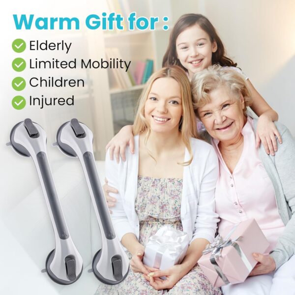 TAILI Grab Bars for Bathtubs and Showers 2 Pack Suction Grab Bar, Heavy Duty Shower Handle Removable Bath Handrails for Seniors and Elderly, Bathroom Safety Grip No Drilling Waterproof,Grey