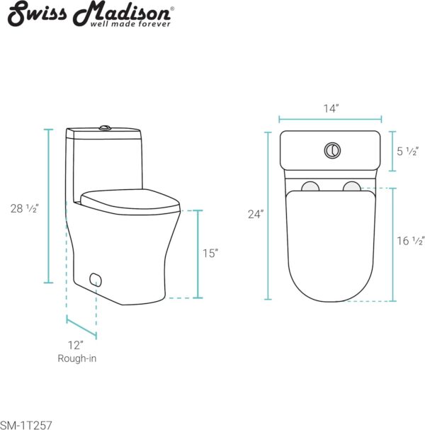 Swiss Madison SM-1T257 Sublime II Compact 24" Length One Piece Toilet Dual Flush 1.1/1.6 GPF with Side Holes, Glossy White