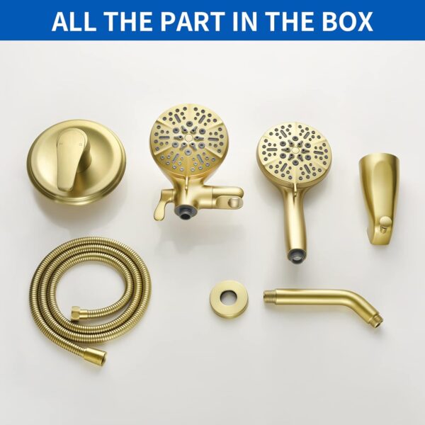Dual Shower Faucet Set with Tub Spout Tub and Shower Faucet Set Complete Dual Shower Head and Handheld Combo Shower System with Tub Spout Tub and Shower Trim Kit Brushed Gold