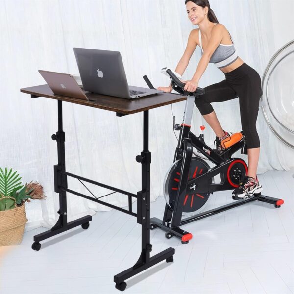Standing Desk Adjustable Height, Mobile Stand Up Desk with Wheels Small Computer Desk Rolling Desk, Portable Laptop Desk Rustic Standing Table Sit Stand Home Office Desks 16"x31.5" Height 27"-43.5"