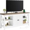 YITAHOME TV Stand for Living Room, Farmhouse Entertainment Center with Power Outlet for TVs up to 65 60 55 Inch, Rustic Media Console TV Cabinet with Open Shelves and Adjustable Shelf, White