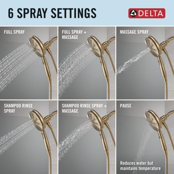 Delta Faucet Nicoli 14 Series Single-Handle Tub and Shower Trim Kit, Gold Shower Faucet with 6-Spray H2Okinetic Hand Held Shower Head with Hose, Champagne Bronze 144749-CZ-HS (Shower Valve Included)
