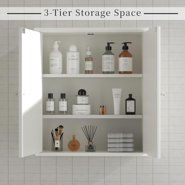 Shintenchi Bathroom Wall Mounted Cabinet,Medicine Cabinet with 2 Door, Bathroom Storage Cabinet Over The Toilet,Space Saving Storage Cabinet with 3-Tier Shelves,White