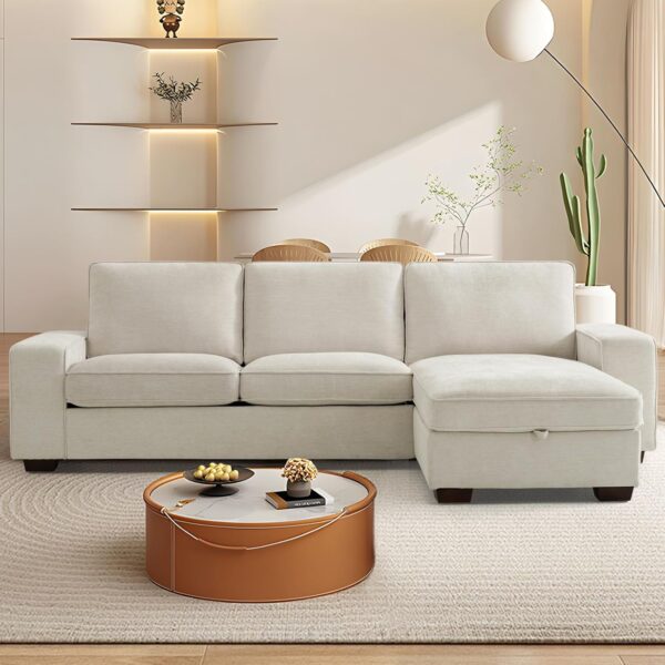 TEKAMON 99" Convertible Sectional Sofa Couch with Chaise Storage, Modern L Shaped Reversible Couch for Living Room, Comfy Chenille Fabric Sofa, Removable Cushion Covers/USB Type-C Ports,Beige