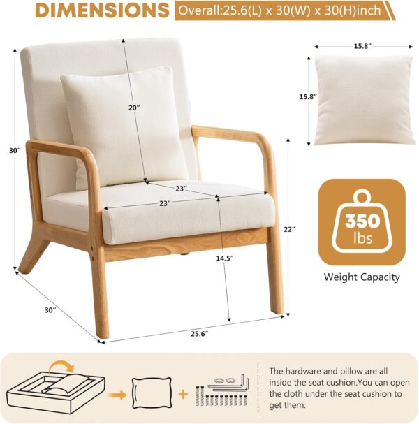 ELUCHANG Mid-Century Modern Chair,Accent Chair with Lumbar Pillow,Upholstered Armchair,Linen Fabric Comfy Reading Chair, Lounge Side Chair for Living Room Bedroom Apartment,Easy Assembly