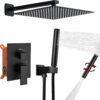BESy Shower System with 12 Inch Rain Shower Head and Handheld Wall Mounted, High Pressure Rainfall Shower Faucet Fixture Combo Set with 2 in 1 Handheld Showerhead for Bathroom, Matte Black
