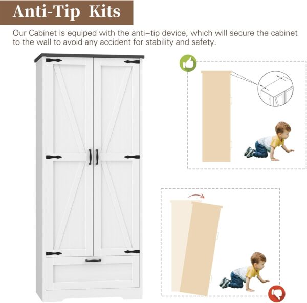 Shintenchi Kitchen Pantry Cabinet, Freestanding Farmhouse Storage Cabinet with 4 Shelves and 1 Drawer, Tall Cupboard for Kitchen, Living Room, Dining Room and Bathroom, White
