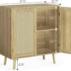 Huuger Buffet Cabinet with Storage, Storage Cabinet with PE Rattan Decor Doors, Accent Cabinet with Solid Wood Feet, Sideboard Cabinet for Hallway, Entry, Living Room, Natural