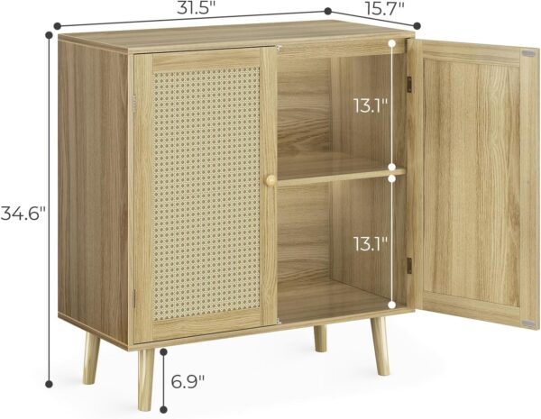 Huuger Buffet Cabinet with Storage, Storage Cabinet with PE Rattan Decor Doors, Accent Cabinet with Solid Wood Feet, Sideboard Cabinet for Hallway, Entry, Living Room, Natural