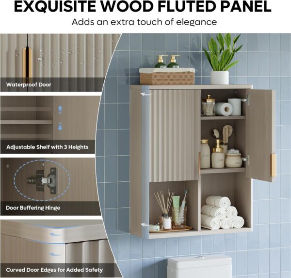 Besiter Fluted Bathroom Wall Cabinet Over The Toilet Storage, 23"x 29" Medicine Cabinet with Adjustable Shelf, Laundry Cabinet Wall Mounted and Kitchen Storage Cabinet(Modern Grey)