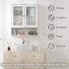 LITA Bathroom Wall Cabinet with Glass Doors, Medicine Cabinet with Adjustable Shelves, Space Saver Over Toilet Storage Cabinet for Bathroom, Living Room, Kitchen, White