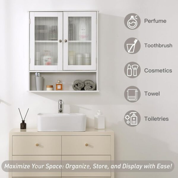 LITA Bathroom Wall Cabinet with Glass Doors, Medicine Cabinet with Adjustable Shelves, Space Saver Over Toilet Storage Cabinet for Bathroom, Living Room, Kitchen, White