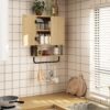 RUSTOWN Fluted Bathroom Wall Cabinet with 2 Doors, 3-Tier Modern Farmhouse Medicine Cabinet, Over The Toilet Storage Cabinet with Adjustable Shelf and Towel Bar(Natural, Small)