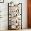 Sweetcrispy Book Shelf, 5 Tier Bookcase, Modern Tall Bookshelf for Garage Kit, CDs, Movies, Industrial Corner Storage Organizer for Bedroom Home Office Kitchen Living Room, Rustic Brown