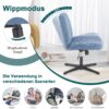 DUMOS Criss Cross Legged Office Chair, Armless Wide Seat No Wheels, Modern Home Desk Height Adjustable Swivel Fabric Vanity Seating for Bedroom