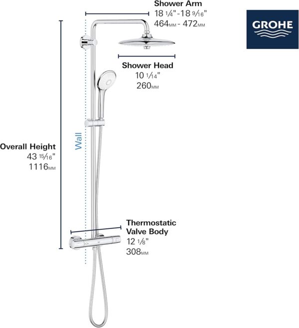 GROHE 26128002 Euphoria 260 Cooltouch Thermostatic Shower System, Starlight Chrome