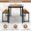 Moccha Dining Table Set for 4, 3-Piece Modern Breakfast Table Set with 2 Benches & Metal Frame, 43.5" Wood Kitchen Table Set, Space-Saving Dinette Set for Small Spaces, Dining Room, Rustic Brown