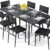 7-Piece Dining Table for 4-6, 63” Large Extendable Dining Table Set for 6, Kitchen Table Set for Apartment and Living Room, Black