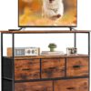 717MJduNk8L._AC_SL1500_.jpg DUMOS TV Stand Dresser for Bedroom with 5 Fabric Drawer,Entertainment Center for 45 inch Television, Media Console Table with Storage, Open Shelf, Adjustable Feet, Living Room Furniture, Brown