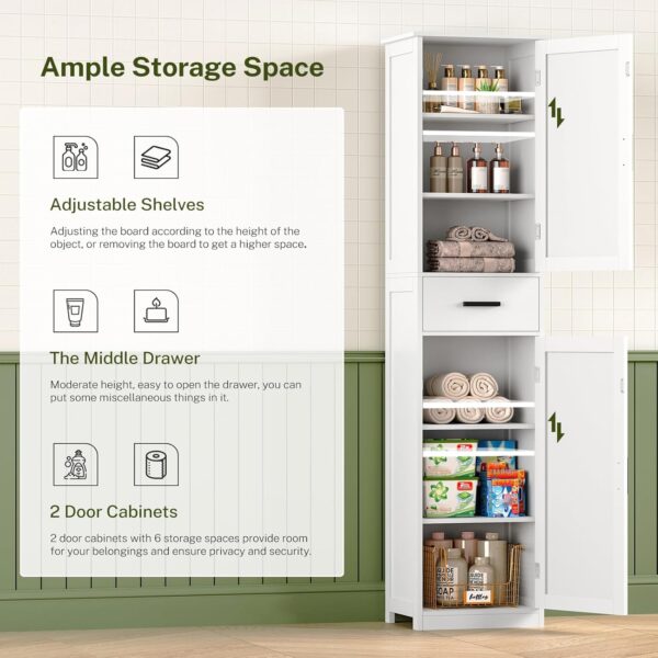 67.1" Tall Bathroom Cabinet, Storage Cabinet with 6 Shelves & Drawer, Bathroom Storage Cabinet with Adjustable Shelves, Tall Cabinet for Bathroom,Living Room, Kitchen, White