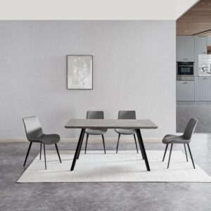 ZckyCine Modern 5-Piece Dining Table Set Rectangular Wood Table with 4 Upholstered Leather Chairs, Seats 4