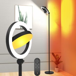 36W Bright LED Floor Lamp for Living Room with Remote, 75.5 Inch Tall Stepless Dimmable Standing Lamp for Bedroom, Floor Lights with 2 Rotatable Lights 1900K-6500K for Dining Room Office