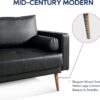 Vonanda Faux Leather Sofa Couch, Mid-Century 73 Inch 3 Seater Leather Couch with Wood Grain Metal Legs and Bolster Pillows for Living Room,Elegant Black