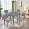Dining Table Sets, 5-Piece Kitchen Table & Chair Sets with 34.5'' Square Wooden Dining Table & Four Upholstered Wide Backrest Chairs, Wooden Dining Table Set for Dining Room, Gray