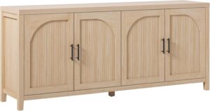 Walker Edison Modern 70" Reeded Sideboard, Credenza with Doors for Kitchen, Dining Room, Media and Game Storage, Buffet Cabinet with Cord Management, 16" D X 30" H, Coastal Oak