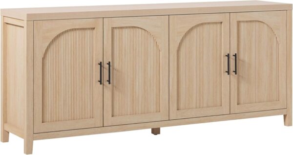 Walker Edison Modern 70" Reeded Sideboard, Credenza with Doors for Kitchen, Dining Room, Media and Game Storage, Buffet Cabinet with Cord Management, 16" D X 30" H, Coastal Oak