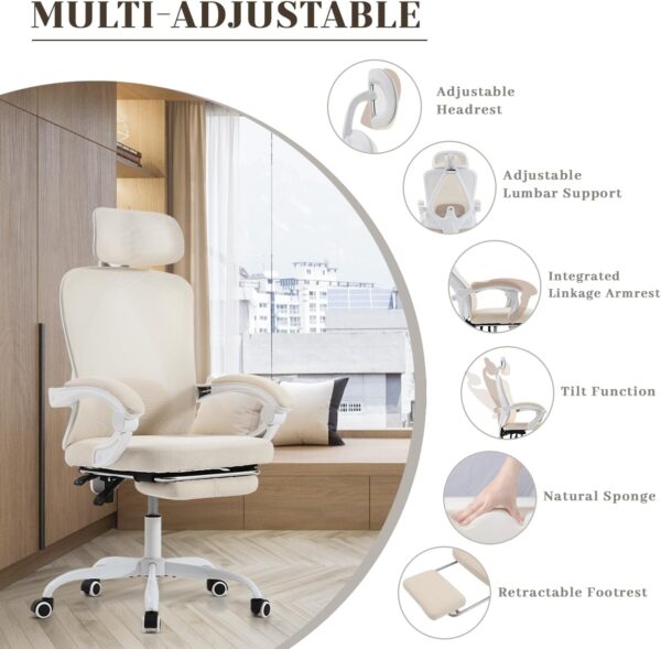 Ergonomic Office Chair, Adjustable Lumbar Support, 400LBS Capacity, Retractable Footrest, Breathable Mesh Back Gaming, Adjustable Headrest