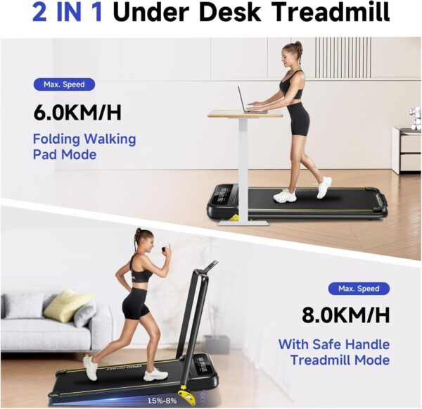 Foldable Treadmill with Incline, Walking Pad with Handle Bar 3 Level Incline, Portable Folding Treadmills for Home/Office 300 Lbs Capacity, Quiet Desk Treadmill with Remote Control & APP