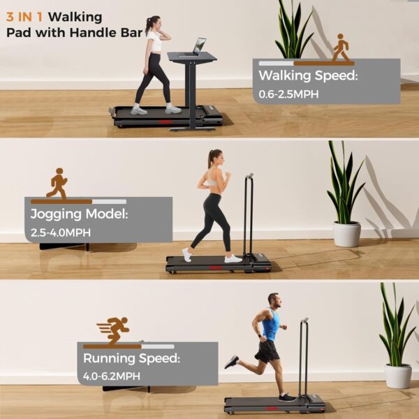 Walking Pad with Handle, 3.0HP Walking pad Treadmill, 3 in 1 Portable Under Desk Treadmill for Home, Treadmil with Handle Bar,Small Treadmill,Folding Walking Treadmill with Remote Control, LED Display