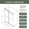 DELAVIN 44"-48" W x 75" H Frameless Shower Door, Double Sliding Shower Door, 5/16"(8mm) Clear Tempered Glass, Noiseless Shatterproof Glass Shower Door with Square Rail, Stainless Steel, Aluminum