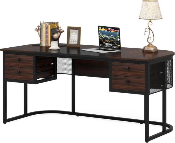 Tribesigns 63-Inch Executive Desk with 4 Drawers, Large Home Office Desk Computer Desk, Business Furniture Desk Workstation for Home Office, Dark Walnut