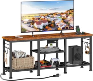 Furologee TV Stand with Power Outlets, Entertainment Center with Open Storage Shelves for TVs up to 55 Inch, TV Media Console Table with Soundbar Shelf for Living Room, Bedroom, Rustic Brown