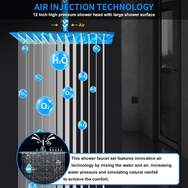 719Q5VrY3QL._AC_SL1500_.jpg Shower Faucet Set, 12" Ceiling Mount Rainfall Shower System with 2 Rain Shower Head and Multi-function Handheld Head Push Button Diverter Shower Faucet Trim Kit (12", Matte Black)