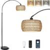 Arc Floor Lamps for Living Room with 3 Color Temperatures, Black Standing Lamp with Remote & Dimmable LED Bulb, Rattan Boho Floor Lamp, Farmhouse Tall Lamp for Bedroom, Over Couch Arched Reading Light