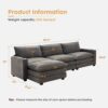 117" L Shaped Modern Sofa Modular Sectional Cloud Couch with Ottoman & Built-in Charging Ports & Cup Holders, 4-seat Deep Seat Sofa with Pillow for Living Room, Bedroom, and Apartment, Gray