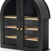 Arched Wall Cabinet, Modern Medicine Cabinet Wall Mounted Cupboard, Farmhouse Bathroom Storage Cabinet with Glass Door & Adjustable Shelf, Wooden Organizer for Kitchen (Black-Oak)