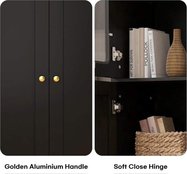 71" Tall Kitchen Pantry Cabinet, Kitchen Storage Cabinet with Glass Doors and Adjustable Shelves, Wood Food Pantry Cabinet, Freestanding Cupboard for Kitchen, Dining Room, Black