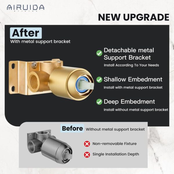 Airuida Shower Faucet Set Shower Trim Kit with Female Thread Rough-in Valve Single Function Shower Head and Handle set Rainfall Shower System with Long Shower Arm 10 Inch Shower Head Brushed Gold