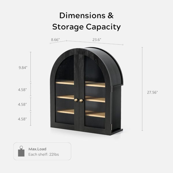 Arched Wall Cabinet, Modern Medicine Cabinet Wall Mounted Cupboard, Farmhouse Bathroom Storage Cabinet with Glass Door & Adjustable Shelf, Wooden Organizer for Kitchen (Black-Oak)