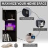 AMERLIFE Wall Storage Cabinets with LED Lights, Modern High Gloss Hanging Cabinets with 4 Closed Doors & Open Glass Shelves, for Living Room/Bedroom/Office, Black(Set of 2)