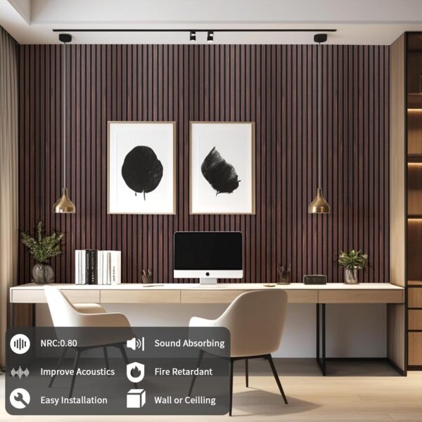 Wood Slat Wall Panel, 48'' x 24'' Wood Panels for Wall, 3D Soundproof Wall Panels, Large Acoustic Panels for Interior Ceiling and Wall Decor Noise Reduction, 2 Pack, Walnut