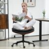 Armless Modern Walnut Office Desk Chair with Wheels, PU Leather Adjustable Wide Swivel Task Chair, Ergonomic Cross Legged Computer Chair for Conference Room, Home Office (Black)
