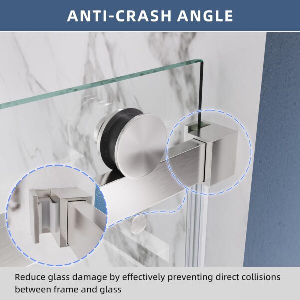 Semi-Framed 60’’W×75’’H Shower Door Bathroom Door Single Sliding Shower Door, SGCC Clear Tempered Glass, Stainless Steel Handle, 4-Inch Adjustable Width, Brushed Nickel